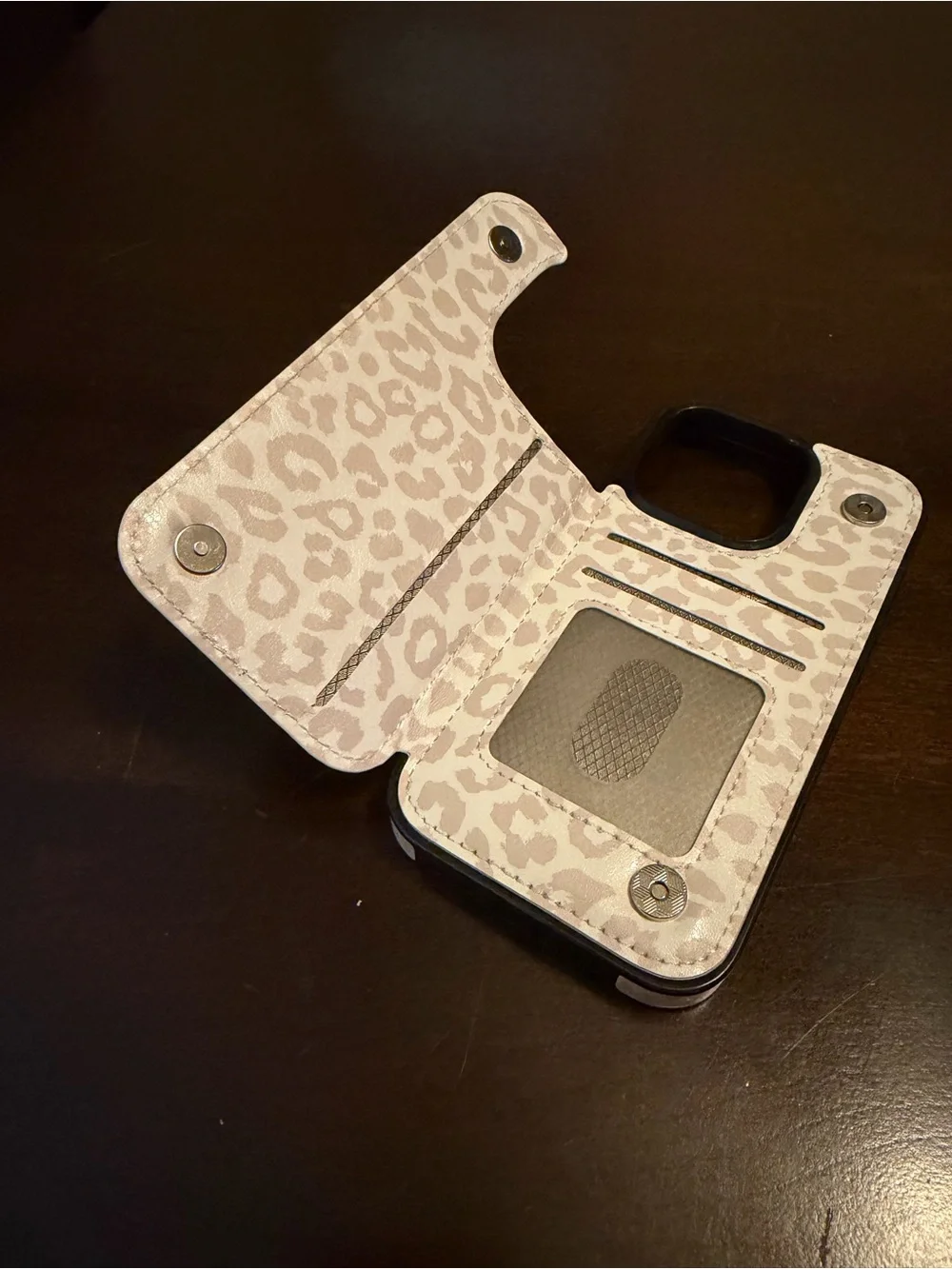 EEUC Premium White Leopard Print Wallet Phone Case with Card Slots